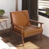 Living Room Corner Chair Armchair with Armrests & Backrest Faux Leather Wooden Lounge Chair;  Brown