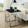 20 Inch Modern Glass End Table with Geometric Metal Frame, Accent Table Nightstand Furniture Corner Table for Living Room,Home Office,Bedroom - Chrome