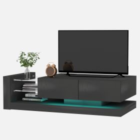 TV Console with Storage Cabinets, Full RGB Color 31 Modes Changing Lights Remote RGB LED TV Stand, Modern Entertainment Center (Black, for 75 inches T