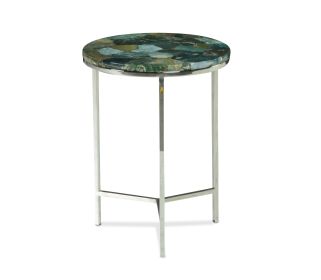 Accent Side Table: Clean Lines, Jasper Stone Top in Emerald, Modern Chrome Base, Perfect End or Accent Table