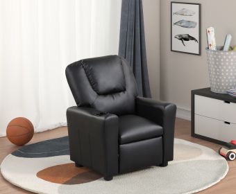 Marisa PU Leather Kids Recliner Chair with Cupholder in Black