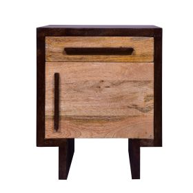 18.5 Inch Single Modern Contemporary Style Mango Wood Nightstand Side Table with 1 Drawer and Door, Cafe and Natural Brown