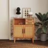 Farmhouse Sideboard Buffet Accent Storage Cabinet, with Rattan Doors and drawers, for Hallway, Entryway, Dining Room, or Living Room