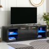 ON-TREND Modern TV Stand with 2 Tempered Glass Shelves, High Gloss Entertainment Center for TVs Up to 70'', Elegant TV Cabinet with LED Color Changing