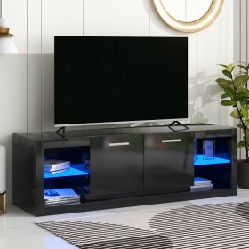 ON-TREND Modern TV Stand with 2 Tempered Glass Shelves, High Gloss Entertainment Center for TVs Up to 70'', Elegant TV Cabinet with LED Color Changing