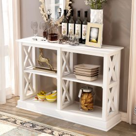 TREXM Console Table with 3-Tier Open Storage Spaces and "X" Legs, Narrow Sofa Entry Table for Living Room (White)