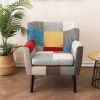 Patchwork Accent Chair;  Mid Century Modern Fabric Club Chair for Bedroom Comfy;  Colourful Single Sofa Chair for Livingroom;  Bedroom;  Office;  Stud