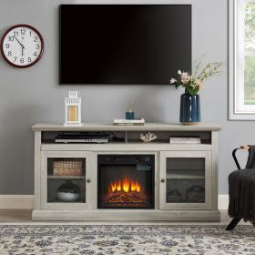 Contemporary TV Media Stand Modern Entertainment Console with 18" Fireplace Insert for TV Up to 65" with Open and Closed Storage Space, Stone Gray, 60