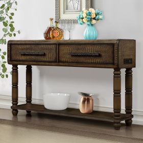 Imitation Crocodile Skin Apperance Retro Sofa Table, 54 inch pine wood console table with 2 Power Outlets and 2 USB Ports for entryway/hallway/ living