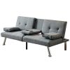 Linen Fabric Modern Sofa Bed Futon Couch Bed Folding Recliner Sleeper Reversible Loveseat Convertible Daybed, 2 Cup Holders, 3 Angles, Removable Armre