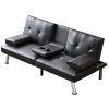 Convertible Sofa Bed Adjustable Couch Sleeper Modern Faux Leather Recliner Reversible Loveseat Folding Daybed Guest Bed, Removable Armrests, Cup Holde