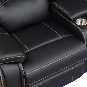 Modern Faux Leather Manual Reclining with Center Console with LED Light Strip,Living Room Furniture Set,PU Symmetrical Couch with 2 Cup Holders and St