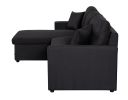 Paisley Black Linen Fabric Reversible Sleeper Sectional Sofa with Storage Chaise