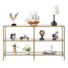 51.2' Console Table; Tempered Glass Sofa Table; Modern Entryway Table; Metal Frame; Easy to Assemble; for Living Room; Hallway; Gold Color