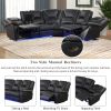 Modern Faux Leather Manual Reclining with Center Console with LED Light Strip,Living Room Furniture Set,PU Symmetrical Couch with 2 Cup Holders and St