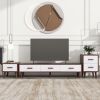 U-Can 3 Piece TV Stand set, 1 TV Stand and 2 End Tables with Drawers and Embossed Patterns for Living Room, Brown+White