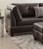 3-pcs Sectional Sofa Espresso Bonded Leather Cushion Sofa Chaise Ottoman Reversible Couch Pillows