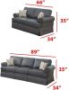 Charcoal Glossy Polyfiber 2pcs Sofa set Living Room Furniture Sofa Loveseat Pillows Couch Rolled Armrest