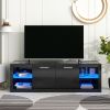 ON-TREND Modern TV Stand with 2 Tempered Glass Shelves, High Gloss Entertainment Center for TVs Up to 70'', Elegant TV Cabinet with LED Color Changing