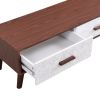 U-Can 3 Piece TV Stand set, 1 TV Stand and 2 End Tables with Drawers and Embossed Patterns for Living Room, Brown+White