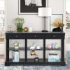 Console Sofa Table with Ample Storage; Retro Kitchen Buffet Cabinet Sideboard with Open Shelves and 3 Drawers; Accent Storage Cabinet for Entryway/Liv