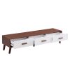 U-Can 3 Piece TV Stand set, 1 TV Stand and 2 End Tables with Drawers and Embossed Patterns for Living Room, Brown+White