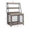 Furniture style dog crate side table with shelves, equipped with double doors and a raised roof. Grey, 38.58 ''w x 25.5 ''d x 57 ''h