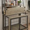 Furniture style dog crate side table with shelves, equipped with double doors and a raised roof. Grey, 38.58 ''w x 25.5 ''d x 57 ''h