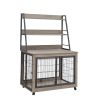 Furniture style dog crate side table with shelves, equipped with double doors and a raised roof. Grey, 38.58 ''w x 25.5 ''d x 57 ''h