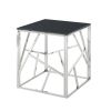 20 Inch Modern Glass End Table with Geometric Metal Frame, Accent Table Nightstand Furniture Corner Table for Living Room,Home Office,Bedroom - Chrome