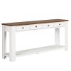 63" Pine Wood Console Table with 4 Drawers and 1 Bottom Shelf for Entryway Hallway Easy Assembly 63 inch Long Sofa Table (Antique White+ Brown Top)