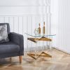 Gold Stainless Steel With Acrylic Frame Clear Glass Top End Table CS-1197-1