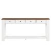 63" Pine Wood Console Table with 4 Drawers and 1 Bottom Shelf for Entryway Hallway Easy Assembly 63 inch Long Sofa Table (Antique White+ Brown Top)