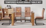 Table and chair set, 1 table and 4 chairs. A modern and minimalist rectangular dining table. Glass desktop and wood colar MDF table legs. Paired with