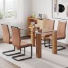 Table and chair set, 1 table and 4 chairs. A modern and minimalist rectangular dining table. Glass desktop and wood colar MDF table legs. Paired with