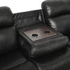 Contemporary Black Faux Leather Upholstered 1pc Double Reclining Sofa w/ Center Drop-Down Cup Holder Living Room Furniture