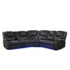 Modern Faux Leather Manual Reclining with Center Console with LED Light Strip,Living Room Furniture Set,PU Symmetrical Couch with 2 Cup Holders and St