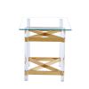 Gold Stainless Steel With Acrylic Frame Clear Glass Top End Table CS-1197-1