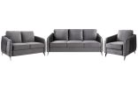 Hathaway Gray Velvet Fabric Sofa Loveseat Chair Living Room Set