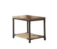 Compact Industrial Coffee Table - Antiqued Honey Finish, Black Metal Frame - Mixed Media Styling, Picture Frame Veneered Top, Bottom Shelf