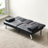 Convertible Sofa Bed Adjustable Couch Sleeper Modern Faux Leather Recliner Reversible Loveseat Folding Daybed Guest Bed, Removable Armrests, Cup Holde