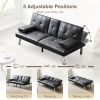 Convertible Sofa Bed Adjustable Couch Sleeper Modern Faux Leather Recliner Reversible Loveseat Folding Daybed Guest Bed, Removable Armrests, Cup Holde