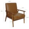 Living Room Corner Chair Armchair with Armrests & Backrest Faux Leather Wooden Lounge Chair;  Brown