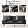 Convertible Sofa Bed Adjustable Couch Sleeper Modern Faux Leather Recliner Reversible Loveseat Folding Daybed Guest Bed, Removable Armrests, Cup Holde