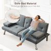 Linen Fabric Modern Sofa Bed Futon Couch Bed Folding Recliner Sleeper Reversible Loveseat Convertible Daybed, 2 Cup Holders, 3 Angles, Removable Armre