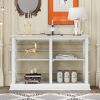 TREXM Console Table with 3-Tier Open Storage Spaces and "X" Legs, Narrow Sofa Entry Table for Living Room (White)