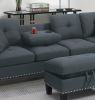 Living Room Furniture 3-PCS Sectional Sofa Set LAF Sofa RAF Chaise And Storage Ottoman Cup Holder Charcoal Color Linen-Like Fabric Couch