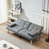 Linen Fabric Modern Sofa Bed Futon Couch Bed Folding Recliner Sleeper Reversible Loveseat Convertible Daybed, 2 Cup Holders, 3 Angles, Removable Armre