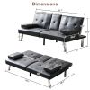 Convertible Sofa Bed Adjustable Couch Sleeper Modern Faux Leather Recliner Reversible Loveseat Folding Daybed Guest Bed, Removable Armrests, Cup Holde