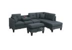 Living Room Furniture 3-PCS Sectional Sofa Set LAF Sofa RAF Chaise And Storage Ottoman Cup Holder Charcoal Color Linen-Like Fabric Couch